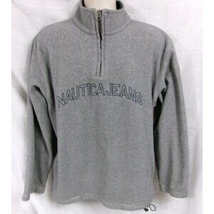 Nautica Jeans 1/4 Zip Fleece Pullover Sweatshirt Jacket Mens Grey Size Medium